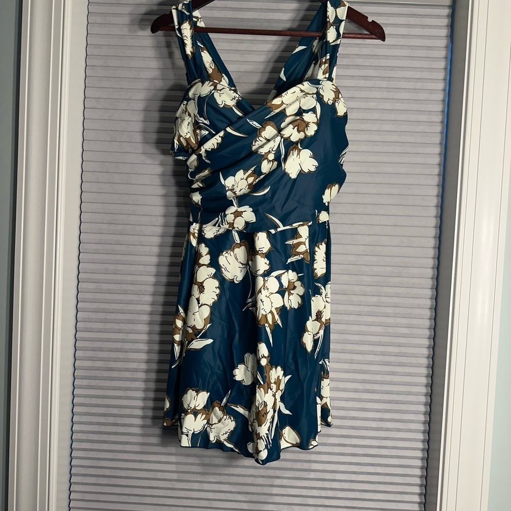 NWT teal floral print bathing suit